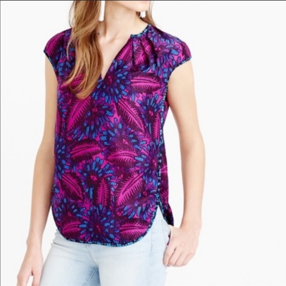 J. Crew Midnight Floral Cocoon Silk Top